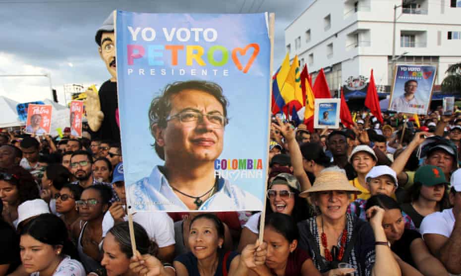 People attend a rally for Gustavo Petro in Cali, Colombia. He has developed a following not seen in generations for a leftist candidate.