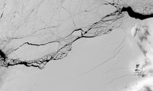 A satellite image of a crack on the Larsen C ice shelf