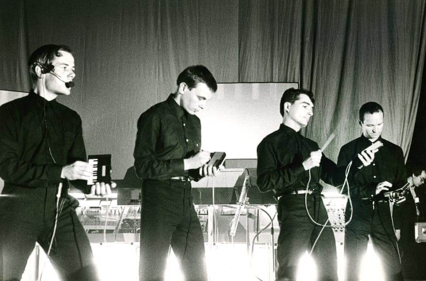 Kraftwerk performing in Brussels in 1981. From left to right: Ralf Hütter, Karl Bartos, Wolfgang Flür, Florian Schneider.