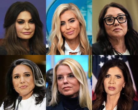 Clockwise from top left: Kimberly Guilfoyle, Katie Zacharia, Lori Chavez-Deremer, Kristi Noem, Pam Bondi, Tulsi Gabbard