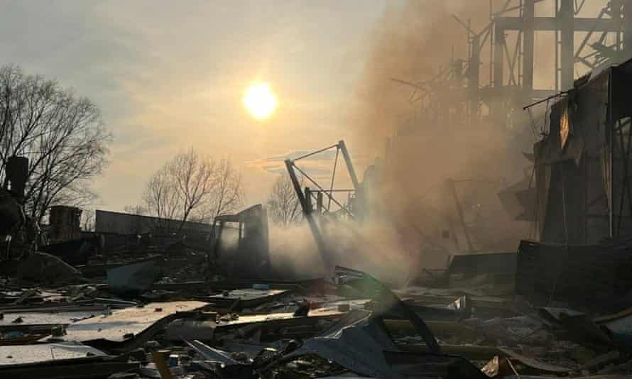 A food warehouse damaged by shelling in Brovary, Kyiv region, Ukraine
