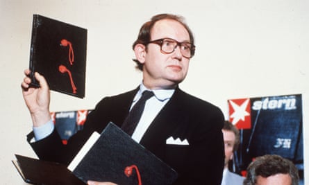 Stern journalist Gerd Heidemann holding the apparent Hitler diaries in 1983