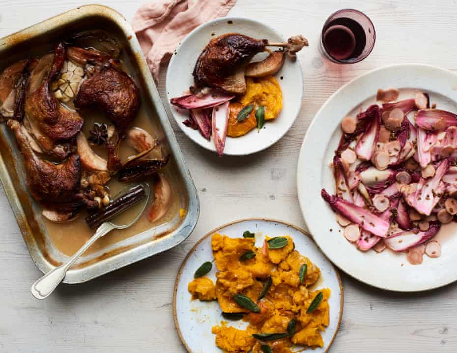 Ed Smith’s winter recipes – madeira and quince braised duck legs and a whole baked winter squash with brown butter sage.