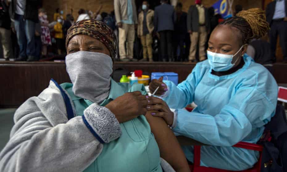 A woman receives a Covid jab in Katlehong, South Africa, October 2021.