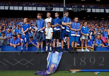 Young Everton fans at Goodison Park’s final Premier League match in May 2025.