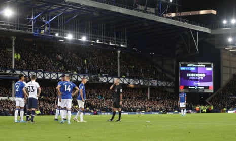 After a three-minute delay at Goodison Park on Sunday VAR opted not to award a penalty to Everton after Dele Alli of Spurs appeared to handle the ball in the area.