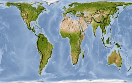 World map, shaded relief in Gall-Peters projection.CR7A6R World map, shaded relief in Gall-Peters projection.