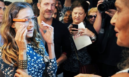 Designer Diane Von Furstenberg (right) and actor Sarah Jessica Parker try out the first version of Google Glass at a New York fashion show in September 2012.