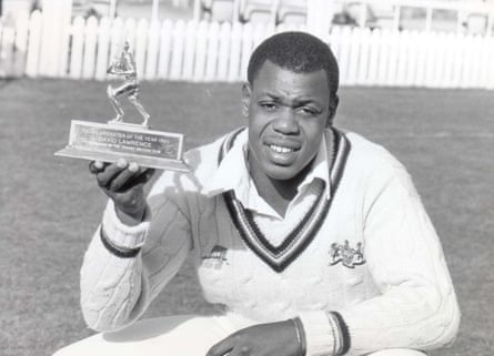 David Lawrence with his Young Cricketer of the Year 1985 trophy.