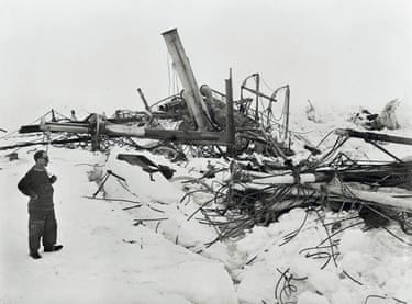 ‘The final official visit to the wreck, with the Chief and Wild. Yesterday’s mild blizzard has put a final touch to the destruction wrought by pressure and the salvage gangs. But for the stump of the foremast and the funnel, one would be sceptical that the collection of fragmentary timbers and twisted rails was once a ship’