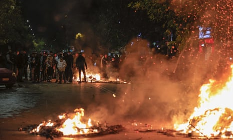 Fires burning on road outside hospital in Thessaloniki