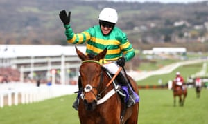 Barry Geraghty celebrates after a remarkable win in the RSA Chase on Champ.