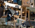 aerial view of damage from a tornado