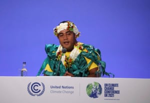 Youth climate activist Kato Ewekia Taomia from Tuvalu takes part in a session during Cop26.