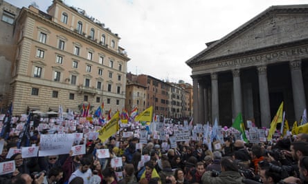 Activists outside the Pantheon in Rome
