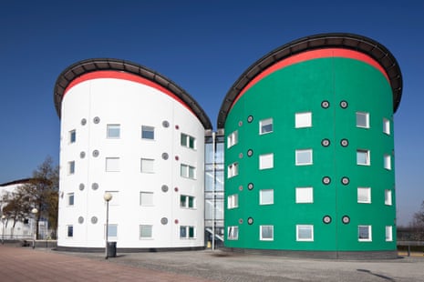 Colourful buildings with student flats at the University of East London.