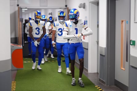 The LA Rams players walk out at Wembley.