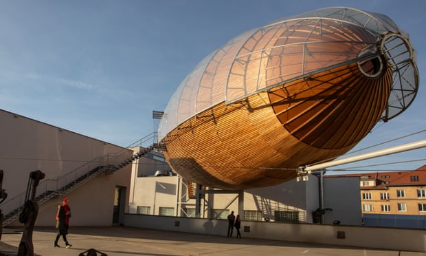 The airship on the roof of DOX Centre for Contemporary Art.