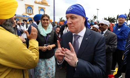 New Zealand's National Party leader Christopher Luxon meets with members of the Sikh community in Auckland.