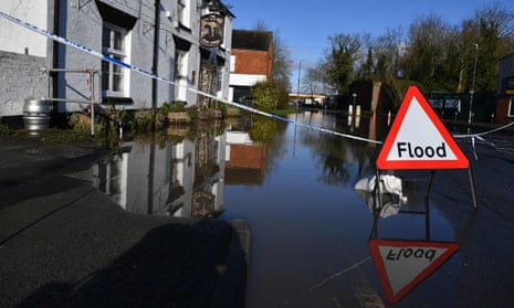 Flood signs in Tewkesbury, Gloucestershire.