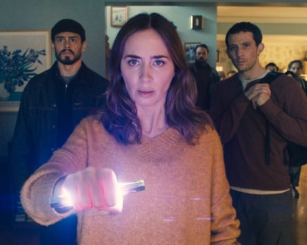 Tommy Martinez, Emily Blunt and Josh O’Connor staring at something out of shot