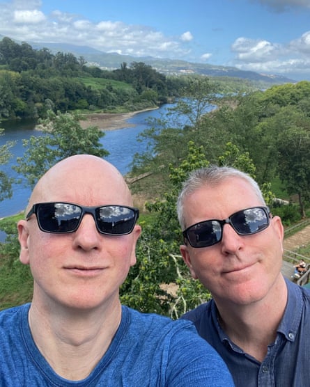 Patrick Collinson (right) with his partner Neil on the Spain-Portugal border
