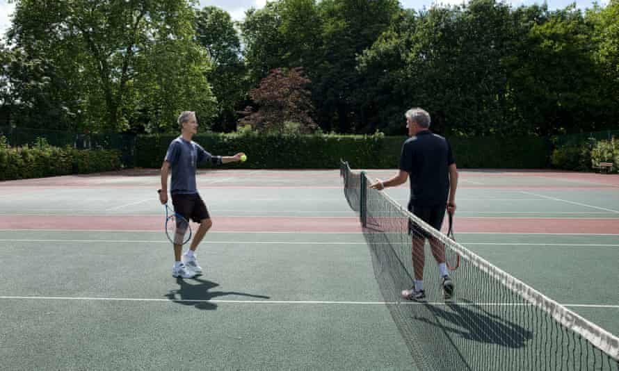 Andrew Anthony plays tennis with Geoff Dyer, Queens Park, London