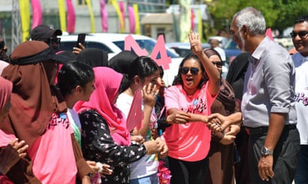 Mohamed Muizzu, second right, during a campaign rally in the city of Addu