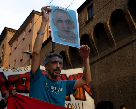 Thousands of people march through central Bologna to protest against the death of Abderrahim Fakir in Bologna, Italy.