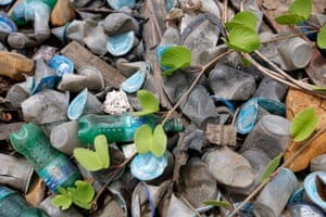 Beautiful plastics pebbles adorn a beach in Indonesia.
