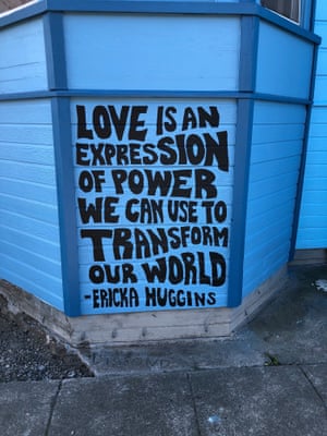 ‘A mural that celebrates Black joy’: Oakland home honors women of the Black Panther party | US news 3 A quote from former Black Panther party member Ericka Huggins is part of the mural.