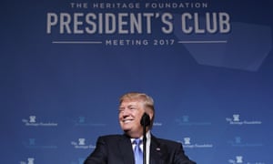 US President Donald Trump smiles at the Heritage Foundation’s President’s Club. Of the 13 judicial nominees confirmed since President Trump took office, 10 are either current or former Federalist Society members or regular speakers at its events.