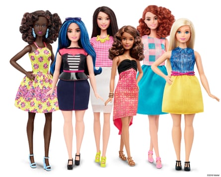The new Barbie, with varied body types, hair, outfits and skin tones.