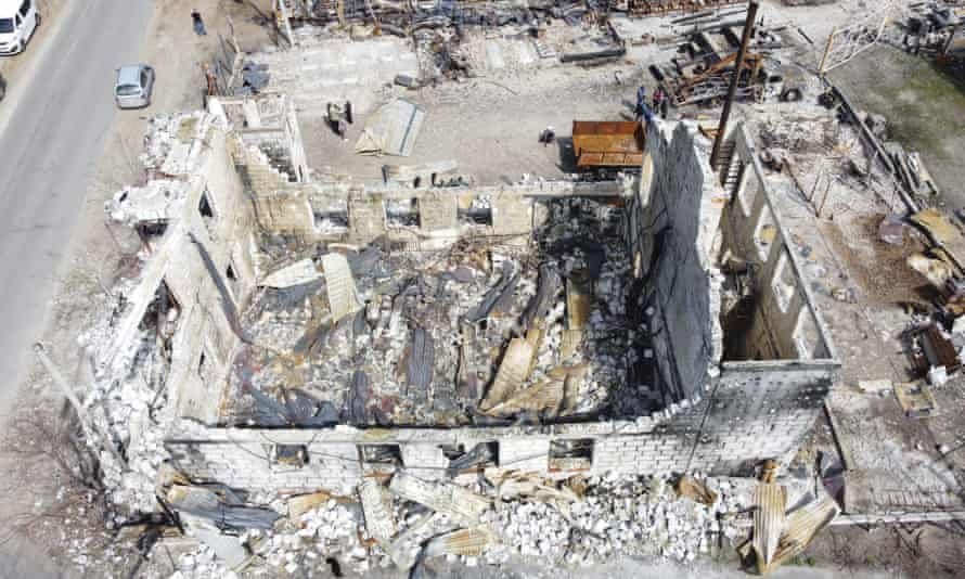 An aerial view of damaged area as citizens return to Irpin, about 25 kilometres from the capital Kyiv.