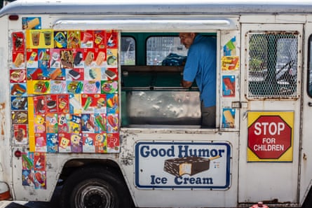 ice cream van with a man inside