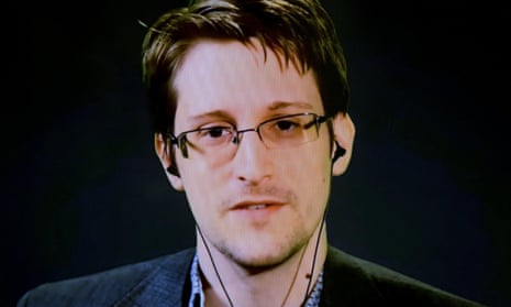 Edward Snowden seen via video link from Moscow