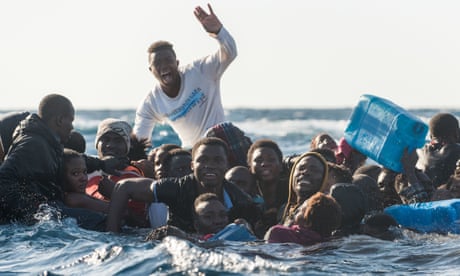 Migrants saved while attempting to cross the Mediterranean on January 27, 2018