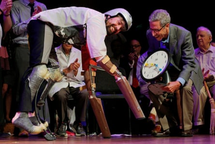 Thomas Thwaites receives the 2016 Ig Nobel Prize in Biology, for “creating prosthetic extension of his limbs that allowed him to move in the manner of, and spend time roaming the hills in the company of, goats”.