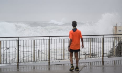 File photo of a person watching rough ocean conditions at Bronte beach in Sydney