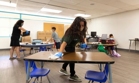 Classrooms are sanitized in Phoenix, Arizona, on 17 August 2020.