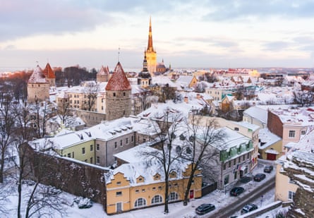 Old town of Tallinn from observation deckPanoramic view of the castle and the old town of Tallinn from the observation platform in winter