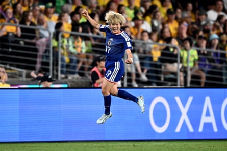 Maika Hamano celebrates scoring for Japan in their win over the Matildas in the Women’s Asian Cup final at Stadium Australia