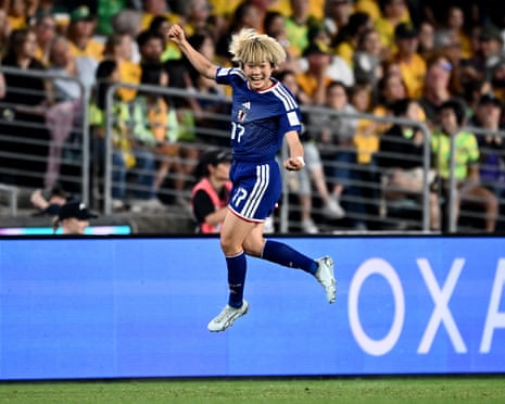 Maika Hamano celebrates scoring as the Matildas take on Japan in the 2026 Women’s Asian Cup final at Stadium Australia