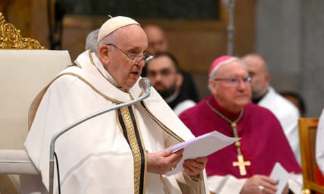 Pope Francis celebrates Vespers at the conclusion of the Week of Prayer for Christian Unity in the Basilica of St. Paul Outside the Walls on January 25, 2023 in Rome, Italy