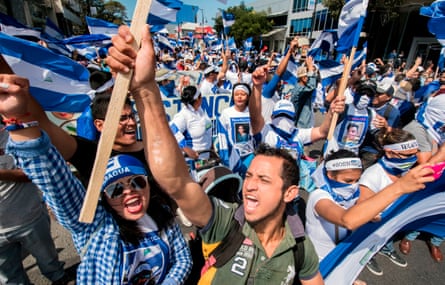 Nicaraguan citizens living in Costa Rica shout slogans during a protest against the Nicaraguan government inJanuary 2019.
