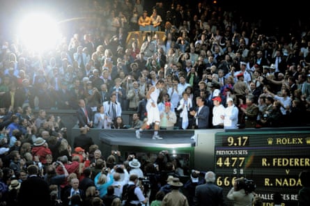 Rafael Nadal of Spain celebrates winning the Championship after the men’s singles Final match against Roger Federer of Switzerland on day thirteen of the Wimbledon Lawn Tennis Championships at the All England Lawn Tennis and Croquet Club in London, 2008