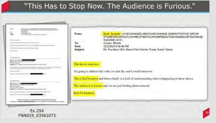 The email from Suzanne Scott saying the Fox News audience was ‘furious’.