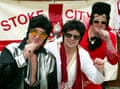 Mike Furnival (left) and friends Tim Fear and Conrad Clews, who joined over one hundred Elvis lookalikes at a Stoke City game.