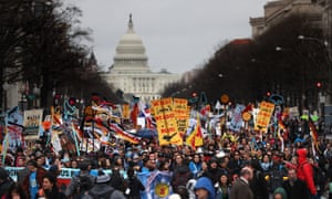 Protesters march during a demonstration against the Dakota access pipeline in 2017