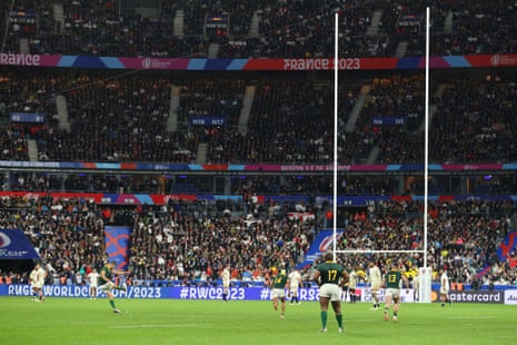 South Africa’s fly-half Handre Pollard hits and converts a penalty kick leading to South Africa winning the 2023 Rugby World Cup semi-final against England.